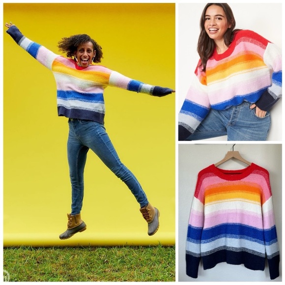 Old Navy Spring Rainbow Color Striped  Oversized Sweater EUC Sz Medium - Picture 1 of 7